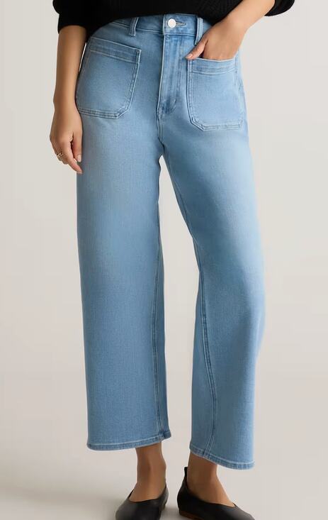 Quince Denim - Quince Bella Stretch Patch Pocket Wide Leg Jeans Frosted Blue NWT Size 28